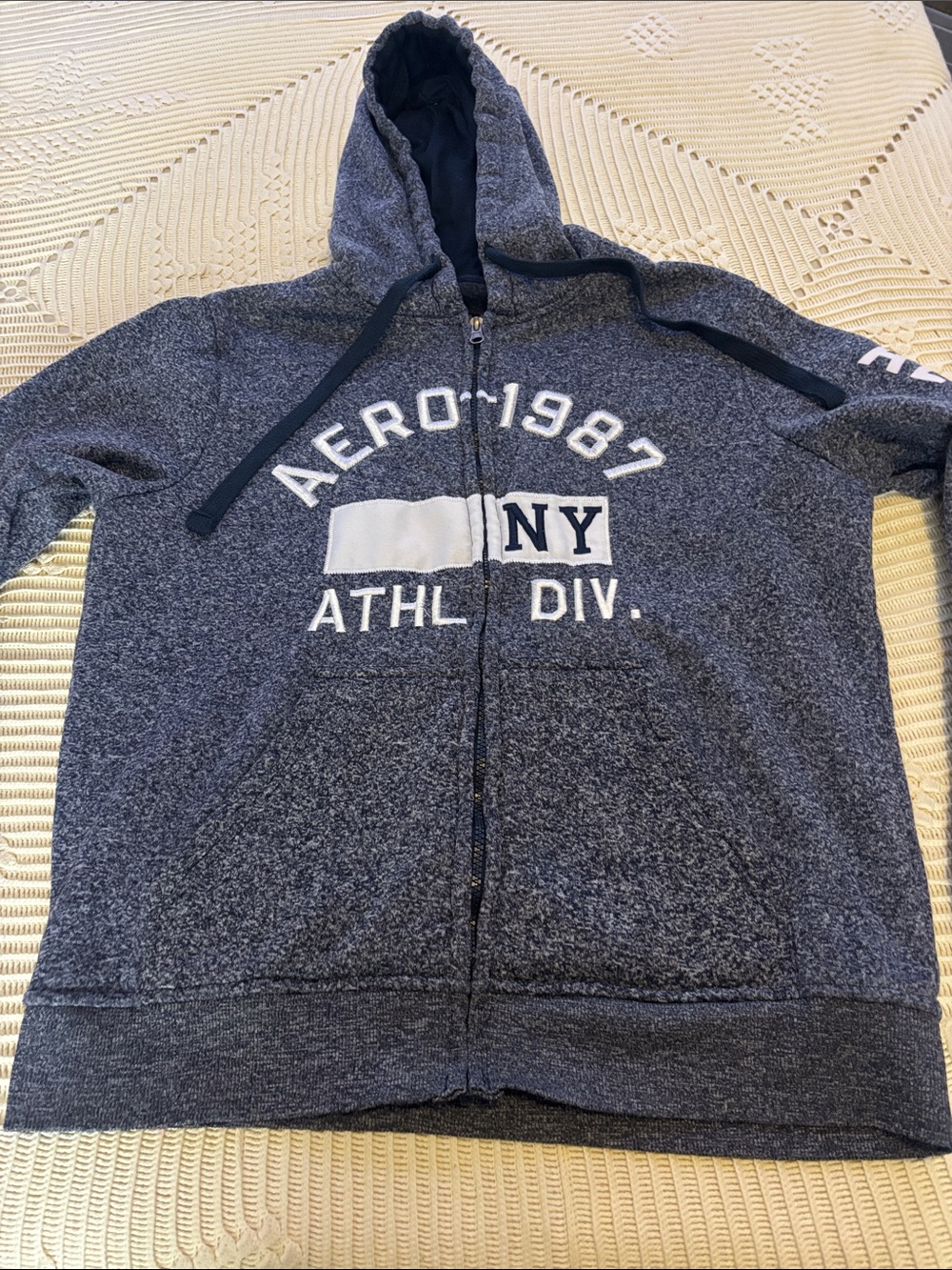 Aeropostale Navy Heather Full-Zip Hoodie with White Applique